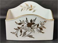 Vintage Porcelain Letter Holder Gold Colored Roses