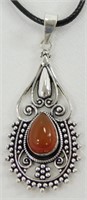 Carnelian Gemstone Pendant & Leather Necklace