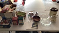 Plastic Canister Set, Wood Bowl, Tins, Glass Jar,