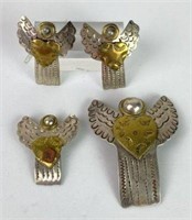 Sterling Angel Pins & Earrings with Brass Accents