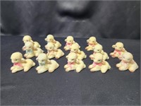 SET OF 14 FLOCKED PLASTIC LAMBS MADE IN HONG KONG