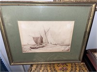 19th C. Original Watercolor of Maritime Scene