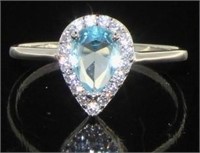 Beautiful Pear Cut Aquamarine & White Topaz Ring