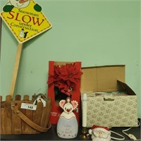 Vintage Holiday Decor - Snowman Sign, Gift Bags,