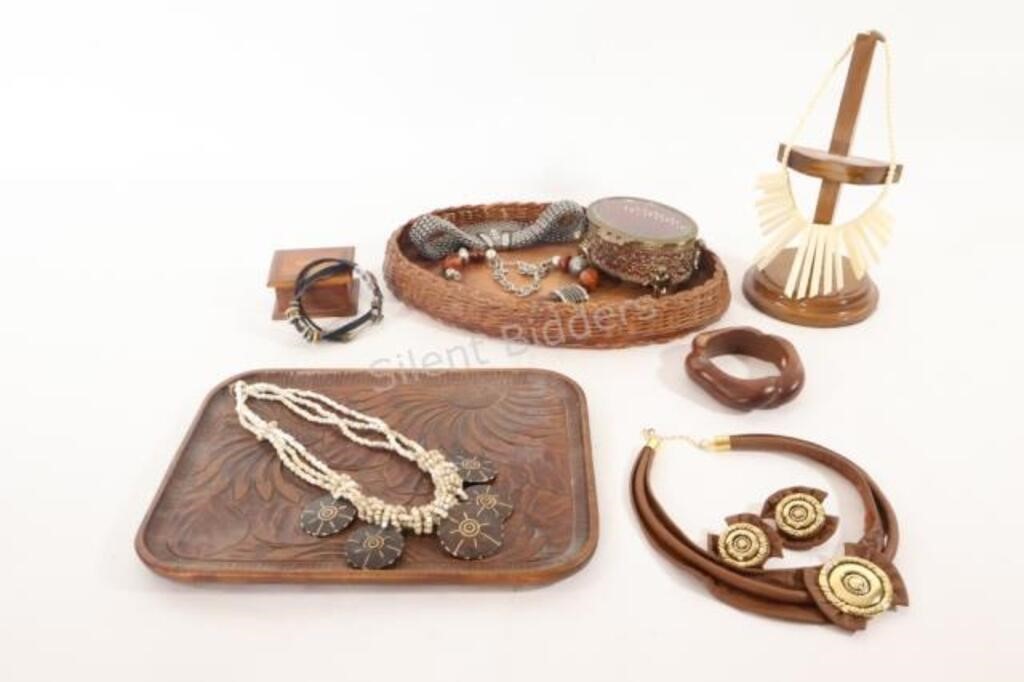 70's Costume Jewelry Necklaces, Trinket Boxes