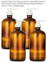 MSRP $30 Set 4 32oz Glass Amber Pump Bottles