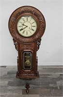 Large vintage carved Regulator wall clock, brass