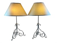 A Pair Of Wrought Iron Table Lamps, 20th Century