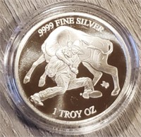 One Ounce Silver Round: Wrestling Bull