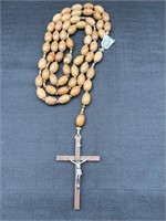 54in Olive Wood Bead Rosary w/Crucifix