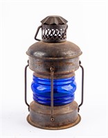 Vintage Railroad Signal Lantern Blue Glass