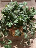 Artificial Plant and Brass Pot and Wicker Stand