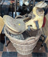 Horse Saddle (Worn) and Basket