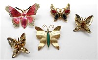 5 Gold Tone Butterfly Pins