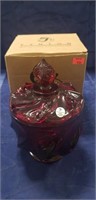 (1) Fenton Red Covered Candy Dish w/ Box