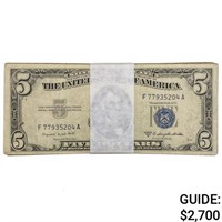 LOT OF (100) 1953 $5 SILVER CERTIFICATES VG-VF