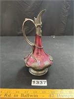 Art Nouveau Cranberry Glass/Pewter Pitcher