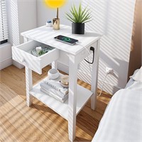 OTEKAY Wooden Nightstand with Charging Station