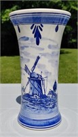 Delft Blue Hand Painted Vase From Holland 8"