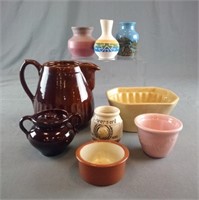 Vintage Pottery Cook Ware and Small Vases