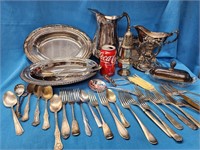 Silver plate lot: casters, water pitcher, sauce