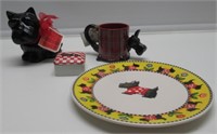 10" SCOTTIE DOG PLATE & CUP & BOX & CANDLE HOLDER