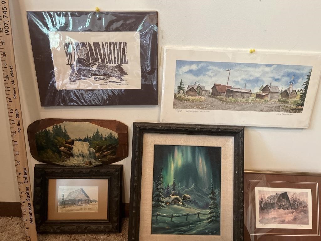 6 Barn/Alaska/Cabin prints & oil paintings