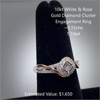 10kt White & Rose Diamond Cluster Engagement Ring