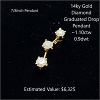 14kt Graduated Diamond Drop Pendant, ~1.10ctw
