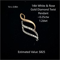 14kt White & Rose Diamond Pendant, ~0.25ctw