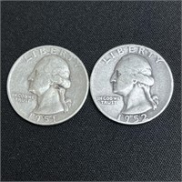 1951-D &1952-D Washington Silver Quarters