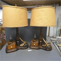 Pair of Table Lamps with Antique Tools