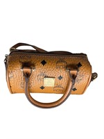 Cognac Rough Leather Small Boston Bag