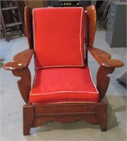 Wooden Wingback Chair, Red Cushions