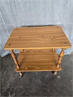 25" Vintage Wood End Table On Wheels