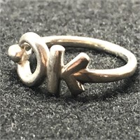 STERLING SILVER "OK" RING SIZE 8