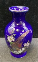 Japanese cobalt blue pheasant vase 3 1/2 inches