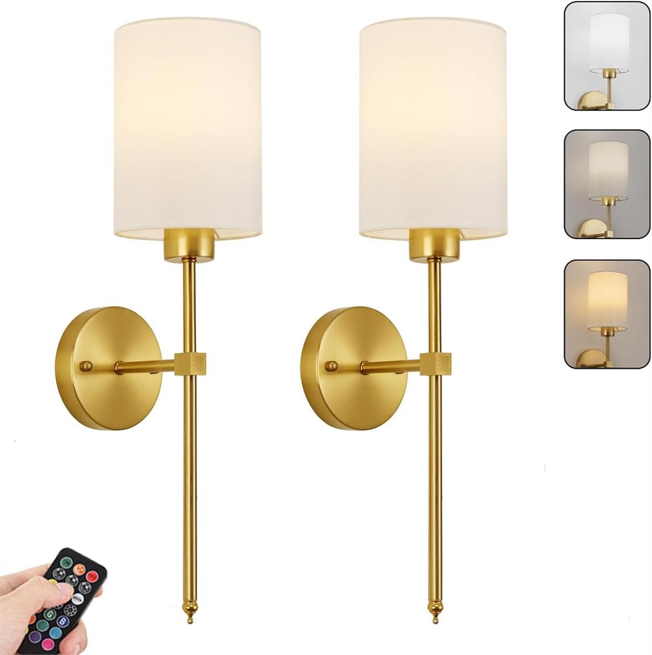 $90 Battery Operated Wall Sconces Set of Two, Gold