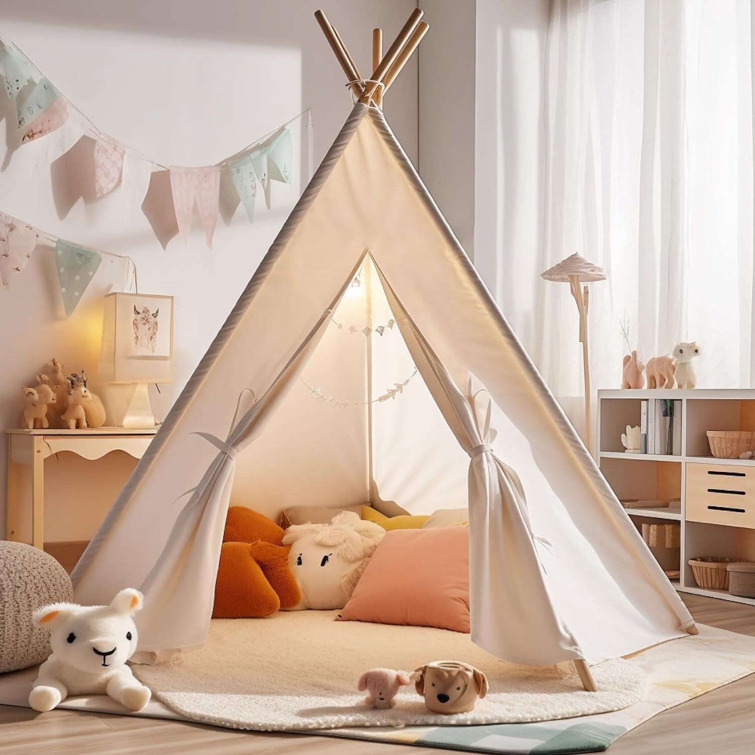 Teepee Tent for Kids, Cotton Kids Tent Indoor