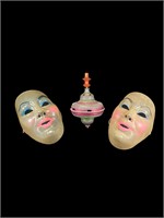 Vintage German Tin Top & 2 Translucent Masks