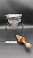 ANTIQUE RICER/STRAINER WITH STAND AND PESTLE