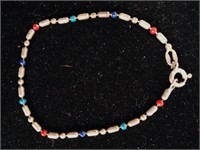 GUC 925 Silver Bracelet w/Coloured Beads 3.5g