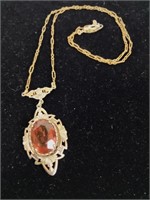 VINTAGE Antique Necklace w/Pendant & Orange Stone