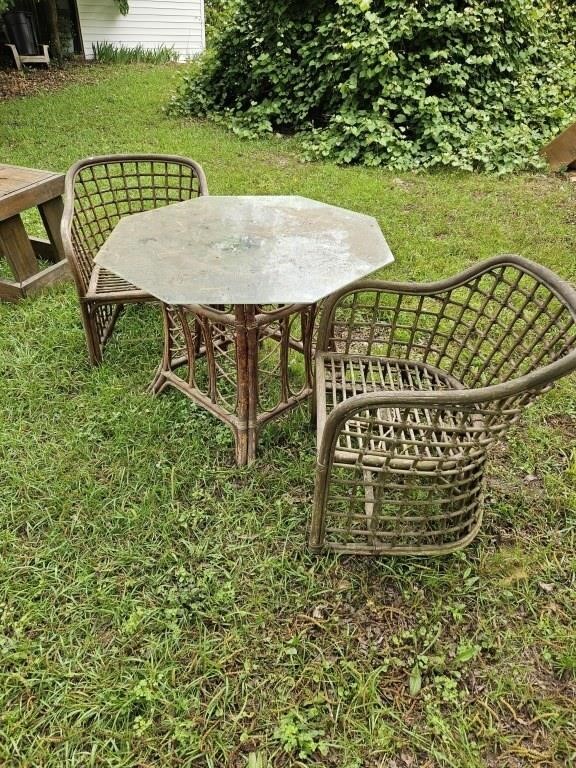 Rattan Table and 2 Chairs AS-IS