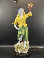 Large Figural Lamp Lady w/ Grapes Italian ?  Chip