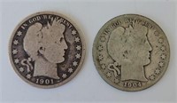 1901S & 1904S Barber Half Dollars