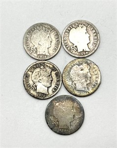 (5) Barber Dimes : 1901, 1908, 1912, and 1916