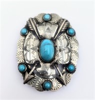 Vintage Turquoise & Silver Native Amer. Pin