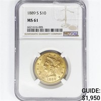 1889-S $10 Gold Eagle NGC MS61