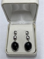 Elle 925 Silver Black Onyx Stud Dangle Earrings